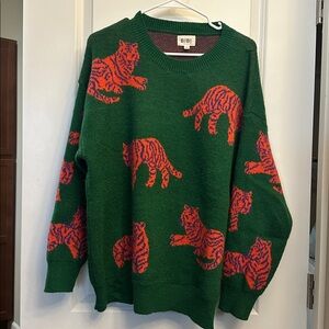 BiBi Green Sweater with Orange Tiger Design